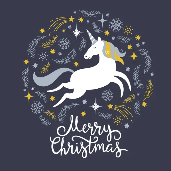 Christmas card with unicorn — Stock Vector