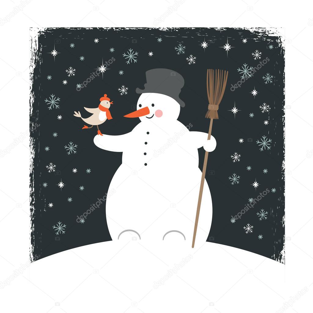snowman and bird card