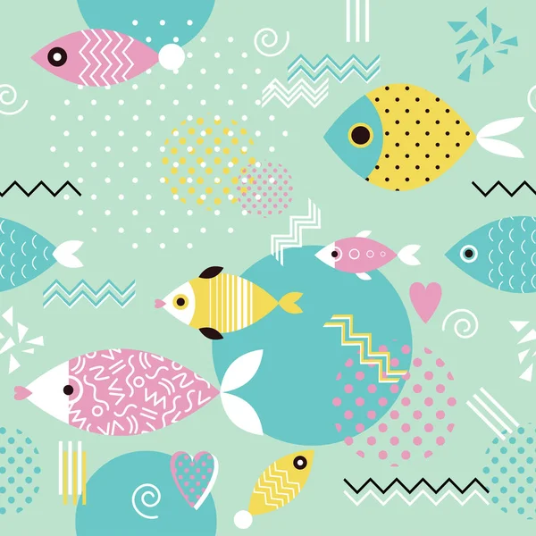 Pattern with geometric fishes — Stock Vector