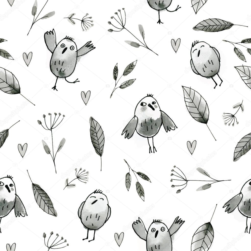 seamless pattern with hand drawn owls