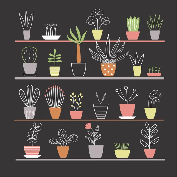 Plantas que crecen en macetas — Vector de stock