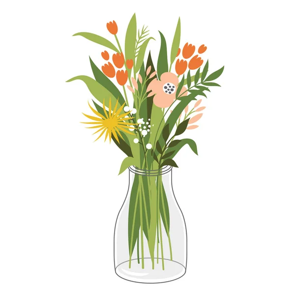Flores bonitas em jarro — Vetor de Stock