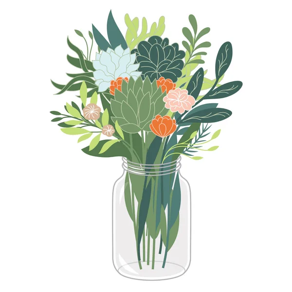 Hermosas flores en tarro — Vector de stock