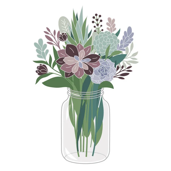 Hermosas flores en tarro — Vector de stock