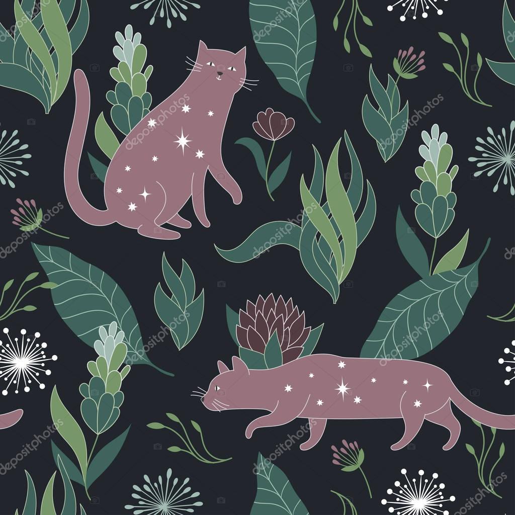 Güzel çiçek ve kedi — Stok Vektör © Birdhouse 153036216