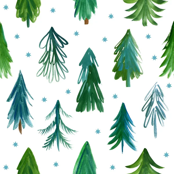 Pattern with snowflakes and fir trees — Stock Photo, Image