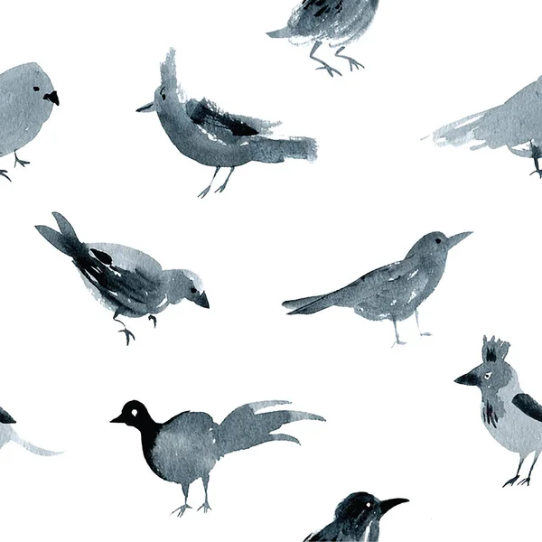 Akwarela wzór z ptaków — Zdjęcie stockowe