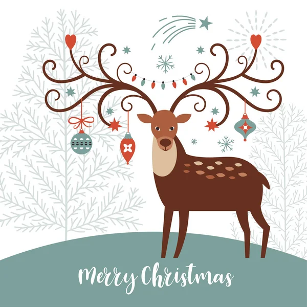 Noel geyik ve köknar ağaçları. — Stok Vektör