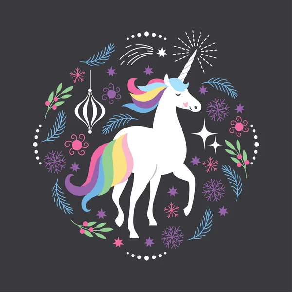 Postal Unicornio de Navidad — Archivo Imágenes Vectoriales