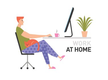 Evde çalışmak, Coronavirüs Illustrations konsepti 