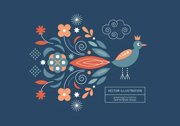 Иллюстрация Поздравительных Открыток Орнаментом Цветов Птиц — стоковый вектор