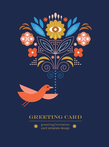 Greeting Card Illustration Ornament Flowers Birds — Stock Vector