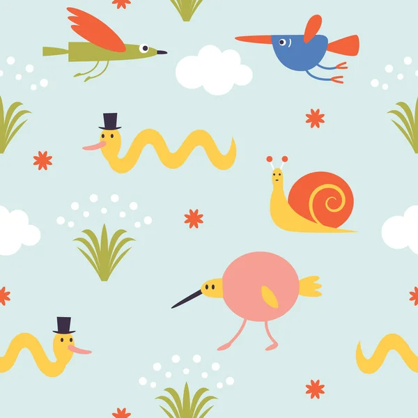 Various Birds Bizarre Creatures Children Graphics Cute Characters — Stock Vector