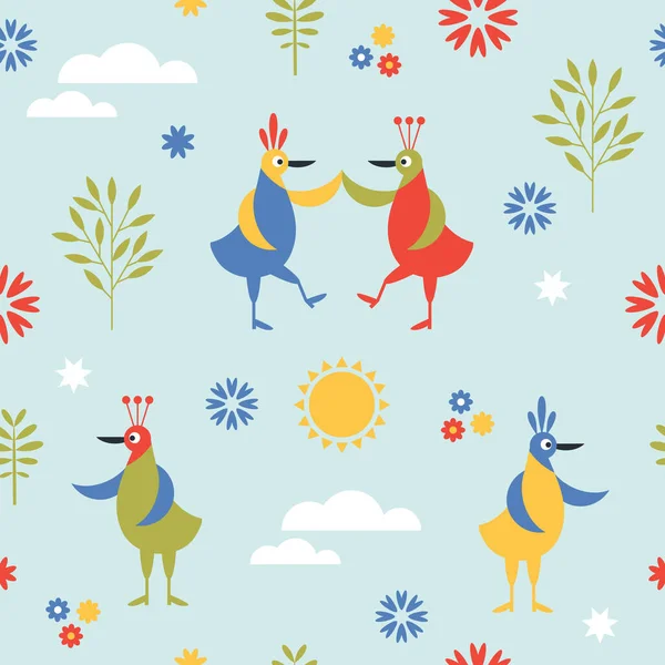 Divers Oiseaux Créatures Bizarres Graphiques Pour Enfants Personnages Mignons — Image vectorielle