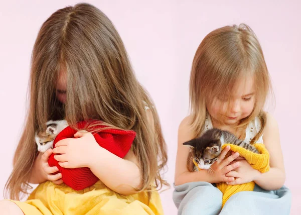 Portret Van Twee Meisjes Zussen Studio — Stockfoto