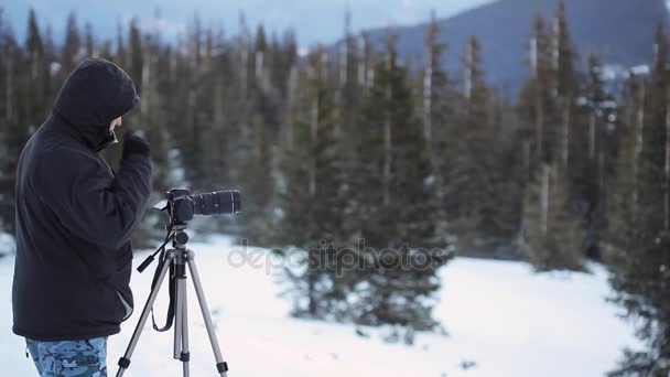 Forêt de carpates avec photographe masculin — Video