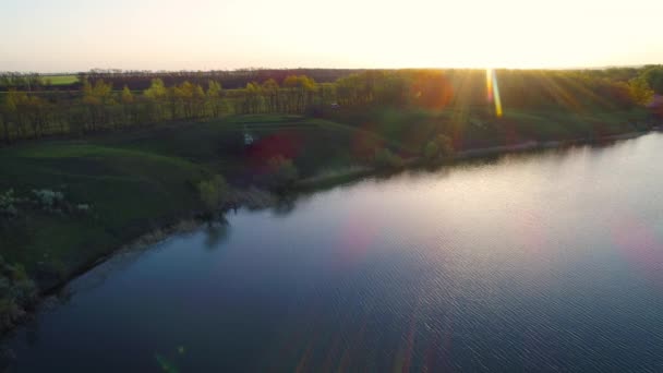 Fliegen über Fluss und Bäume — Stockvideo