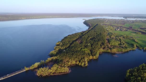 Vliegen boven de rivier en de bomen — Stockvideo