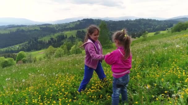 Területén virágok könnyezés lányok — Stock videók