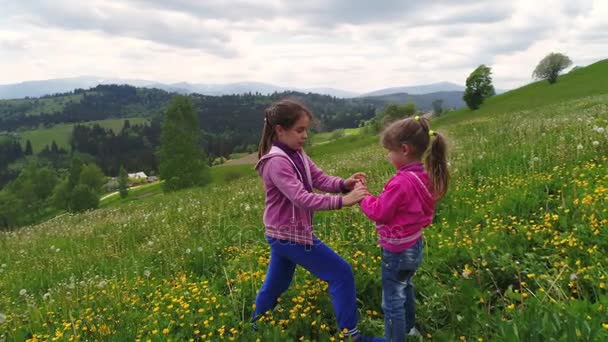 Meninas em campo rasgando flores — Vídeo de Stock