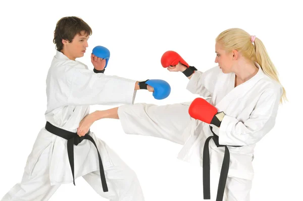 Genç karate eğitmeni ve öğrencisi. — Stok fotoğraf