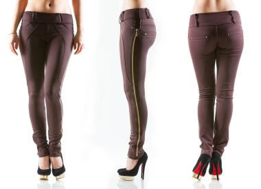 Açık bordo pantolonlu kadın bacakları koleksiyonu.