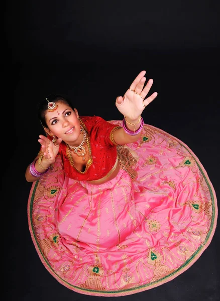 Top view of woman sitting in indian costume — Stock Photo, Image