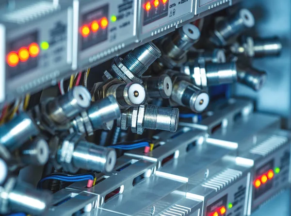 Talrijke ronde metalen pluggen met elkaar verbonden — Stockfoto