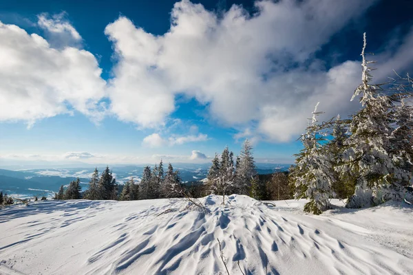 Hermosa vista desde la ladera nevada — Foto de Stock