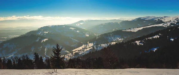 Vista superior de uma espaçosa pista de esqui coberta de neve — Fotografia de Stock