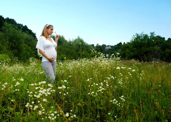 Mooie zwangere vrouw ontspannen buiten in het park — Stockfoto