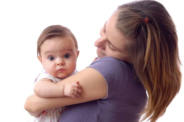 Loving mother holding little baby on hands — Stock Photo, Image