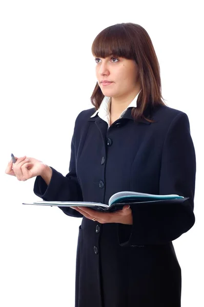 Junge schöne Frau hält Notizbuch auf Händen — Stockfoto