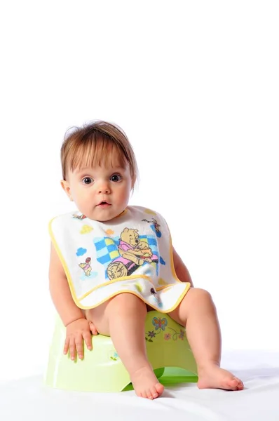 One year baby sits on potty — Stock Photo, Image