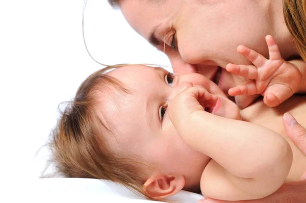Close-up a caring young mother play with child — Stock Photo, Image