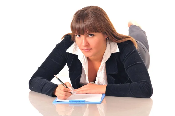 Mujer tomar una nota en el libro de notas — Foto de Stock