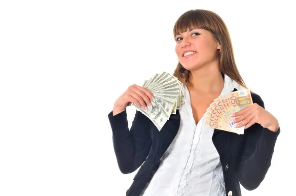 Woman wins and get cash money Royalty Free Stock Images