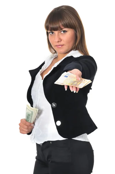 Woman wins and get cash money Stock Image