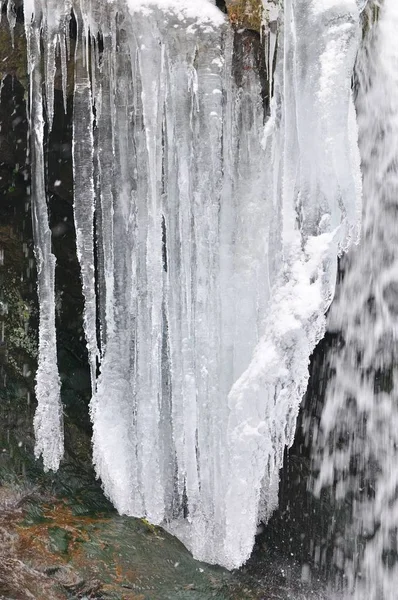 Belle cascade de montagne couverte de glace — Photo