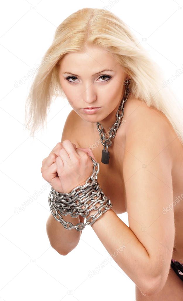 Woman in silver chains on hands