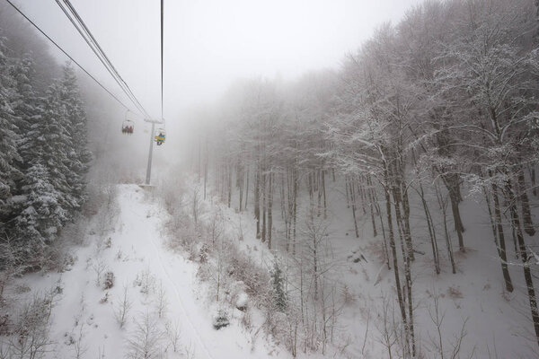 Funiculars are located among hilly mountains