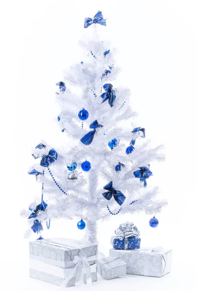 Beautiful New Year presents in silver blue color — Stock Photo, Image