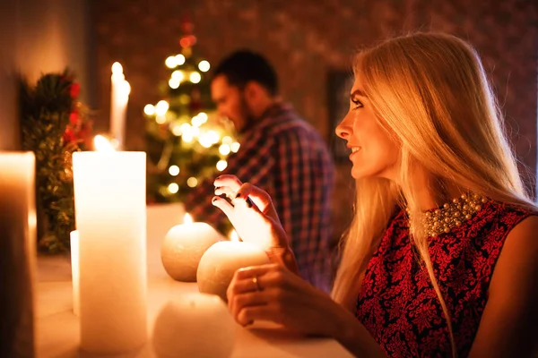 Beautiful young couple long-haired blonde