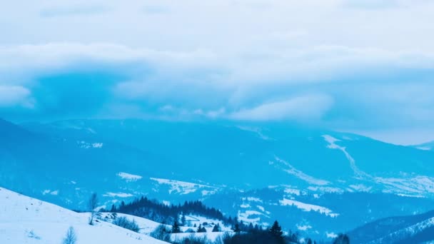 Invierno Las Montañas Carpatian Paisaje Hermoso Del Atardecer Con Una — Vídeos de Stock