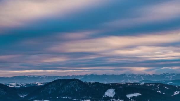 Vinterberg Vid Solnedgången Timelapse — Stockvideo