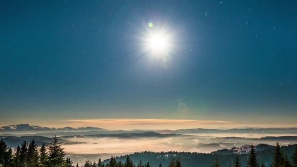 Luna Estrellas Lapso Tiempo Las Montañas Cárpatos — Vídeo de stock