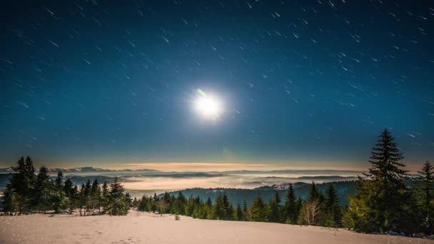 喀尔巴阡山脉的月球和恒星时间流逝 — 图库视频影像