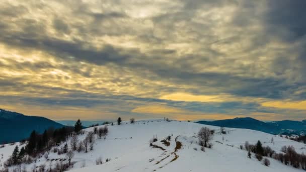 Invierno Las Montañas Carpatian Paisaje Hermoso Del Atardecer Con Una — Vídeo de stock