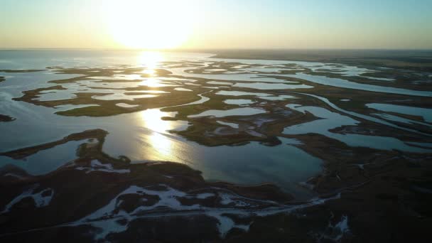 Unusual Islands Lake Sivash Top View Drone Camera — Stock Video