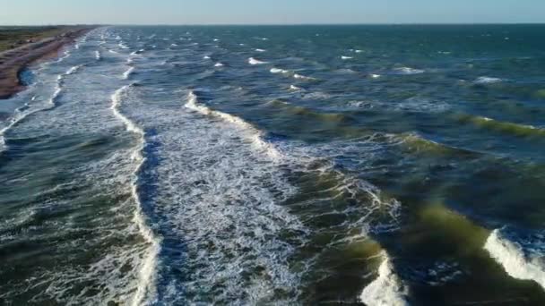 Lucht Uitzicht Golven Zandstrand Zee Golven Het Prachtige Strand Luchtfoto — Stockvideo